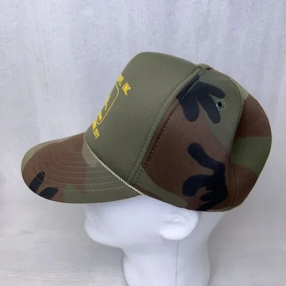 John Deere Vintage Trucker Hat Cap Insulated Foam McLean Implement Inc Camo NWOT - Picture 3 of 10